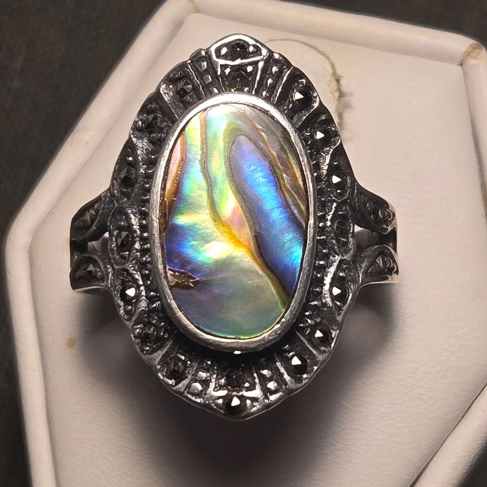 Abalone Vintage Sterling Silver 925 Ring Sz 10